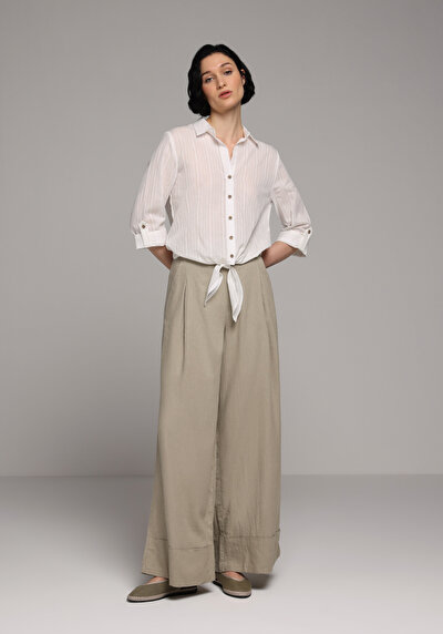 Image de Pantalon Vert Wide Leg High Rise En Uni Regular Fit Femme
