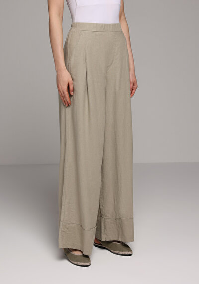 Image de Pantalon Vert Wide Leg High Rise En Uni Regular Fit Femme