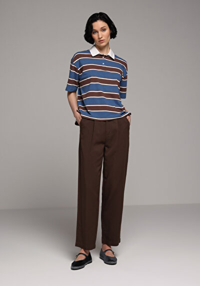 Image de Pantalon Marron Straight Leg High Rise En Sergé Regular Fit Femme