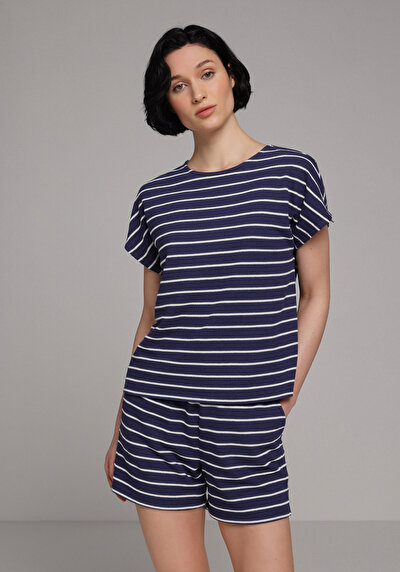 Image de T-shirt À Manches Courtes Marine Regular Fit Rayé Femme