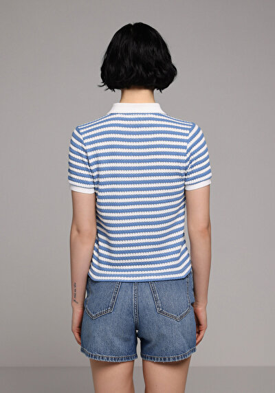 Image de Bleu Slim Fit Rayé Jacquard Femme
