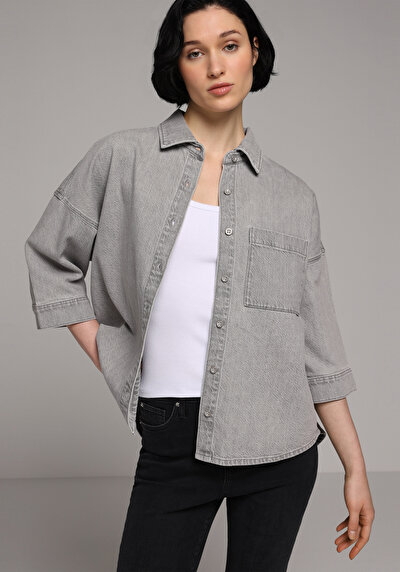 Image de Chemise À Manches Longues Oversize Fit Droit Jean Femme