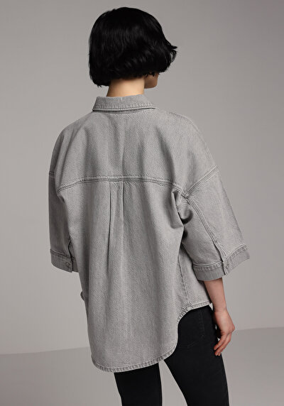 Image de Chemise À Manches Longues Oversize Fit Droit Jean Femme