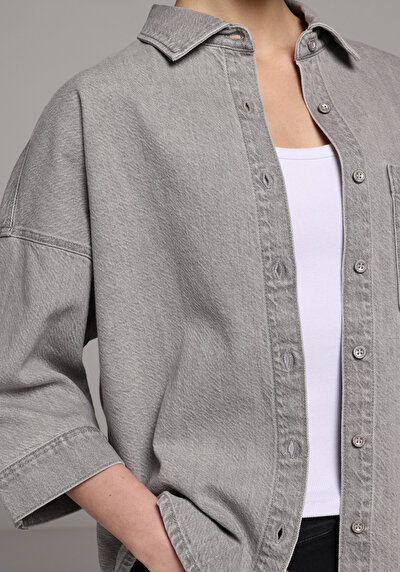 Image de Chemise À Manches Longues Oversize Fit Droit Jean Femme