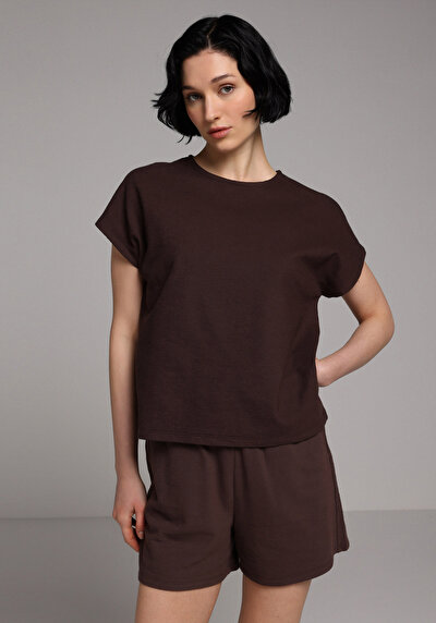 Image de T-shirt À Manches Courtes Marron Regular Fit Droit Femme