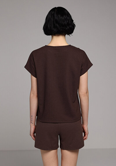 Image de T-shirt À Manches Courtes Marron Regular Fit Droit Femme