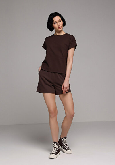 Image de T-shirt À Manches Courtes Marron Regular Fit Droit Femme