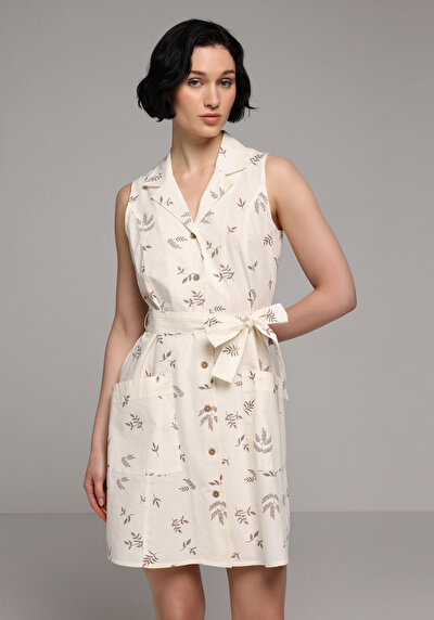 Afficher les détails de Robe Ecru Regular Fit Sans Manches Mini Uni Femme