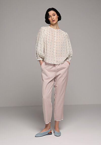 Image de Pantalon Rose Straight Leg High Rise En Sergé Regular Fit Femme