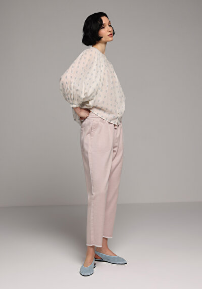 Image de Pantalon Rose Straight Leg High Rise En Sergé Regular Fit Femme