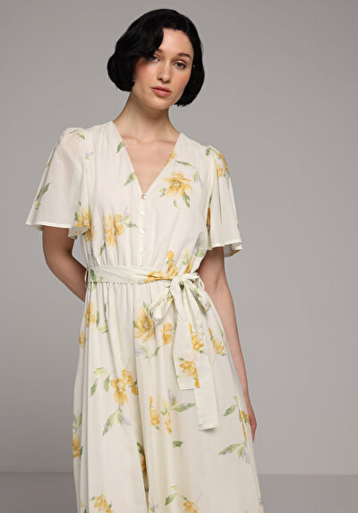 Afficher les détails de Robe Jaune Regular Fit Manches Courtes Maxi Uni Femme