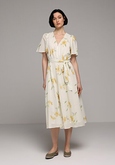 Image de Robe Jaune Regular Fit Manches Courtes Maxi Uni Femme
