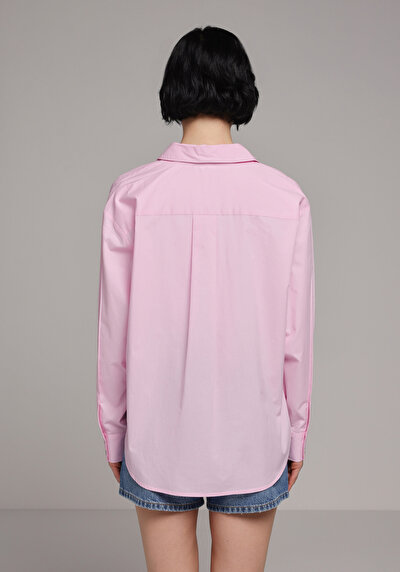 Image de Chemise À Manches Longues Rose Boyfriend Fit Droit Popeline Femme