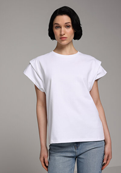 Image de T-shirt À Manches Courtes Blanc Regular Fit Droit Femme