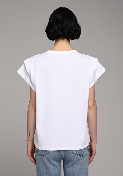 Image de T-shirt À Manches Courtes Blanc Regular Fit Droit Femme
