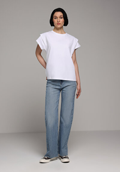 Image de T-shirt À Manches Courtes Blanc Regular Fit Droit Femme