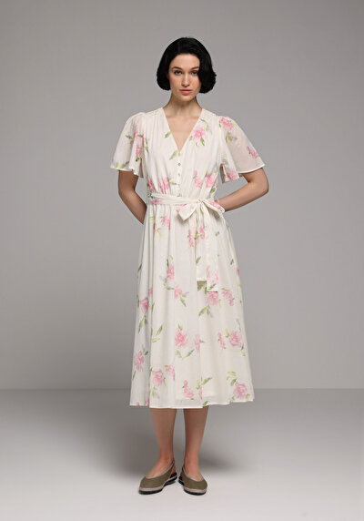 Afficher les détails de Robe Rose Regular Fit Manches Courtes Maxi Uni Femme