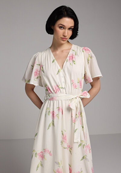 Image de Robe Rose Regular Fit Manches Courtes Maxi Uni Femme