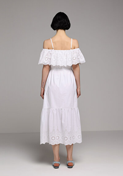 Image de Robe Blanc Regular Fit Sans Manches Mdi Popeline Femme