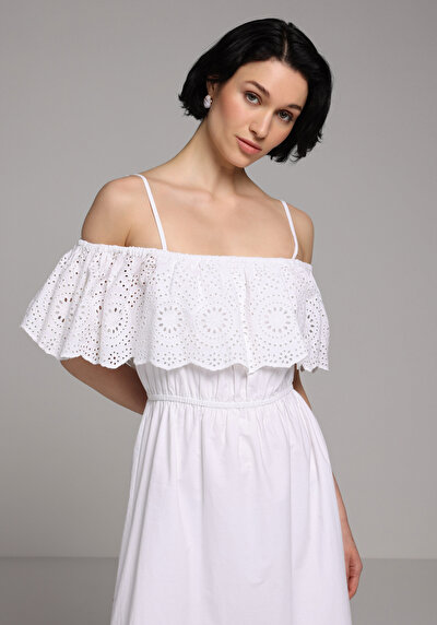 Image de Robe Blanc Regular Fit Sans Manches Mdi Popeline Femme