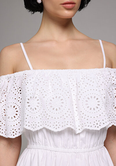 Image de Robe Blanc Regular Fit Sans Manches Mdi Popeline Femme