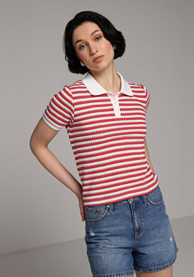 Image de Rouge Slim Fit Rayé Jacquard Femme
