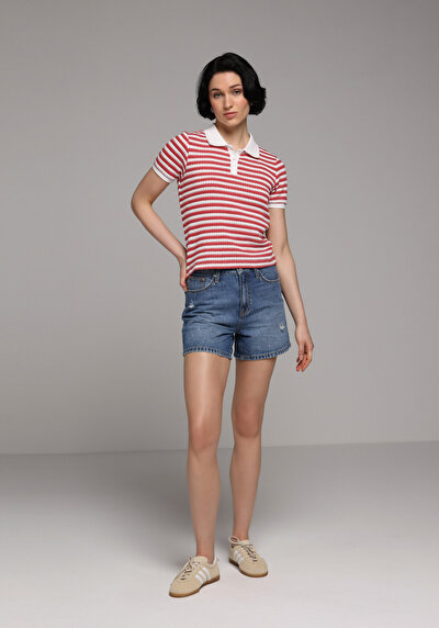 Image de Rouge Slim Fit Rayé Jacquard Femme