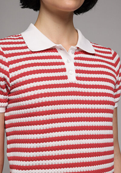 Image de Rouge Slim Fit Rayé Jacquard Femme