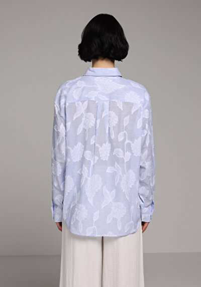Image de Chemise À Manches Longues Bleu Boyfriend Fit Jakarli Jacquard Femme
