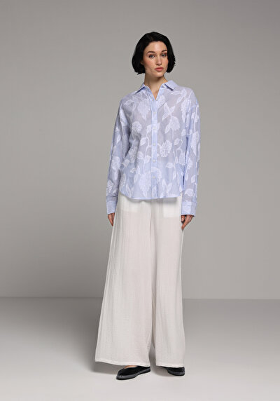 Image de Chemise À Manches Longues Bleu Boyfriend Fit Jakarli Jacquard Femme