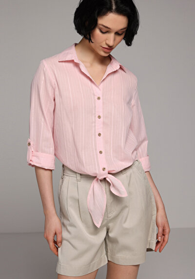 Image de Chemise À Manches Longues Saumon Fashion Fit Droit Ratière Femme