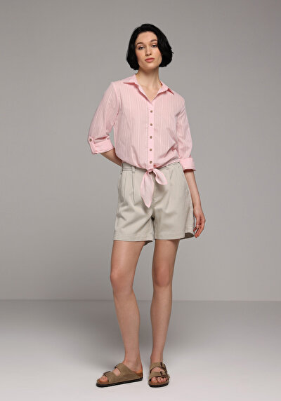 Image de Chemise À Manches Longues Saumon Fashion Fit Droit Ratière Femme