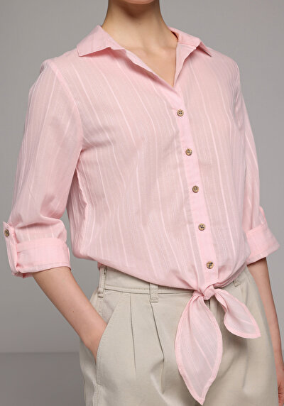 Image de Chemise À Manches Longues Saumon Fashion Fit Droit Ratière Femme