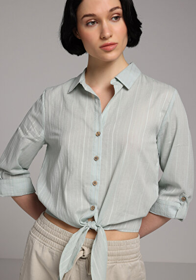 Image de Chemise À Manches Longues Vert Fashion Fit Droit Ratière Femme