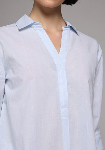 Afficher les détails de Chemise À Manches Longues Bleu Regular Fit Rayé Uni Femme