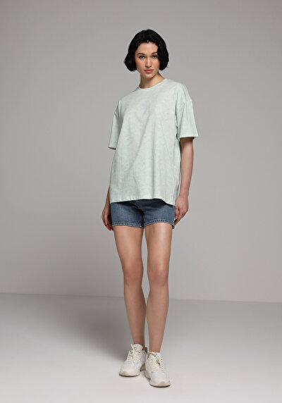 Image de T-shirt À Manches Courtes Vert Relaxed Fit Droit Femme