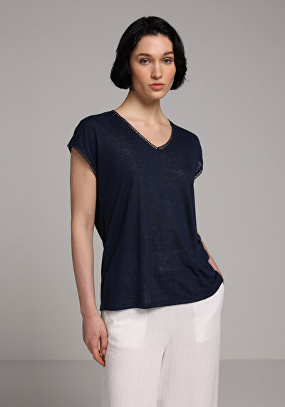 Image de Blouse À Manches Courtes Marine Regular Fit Manches Courtes Femme