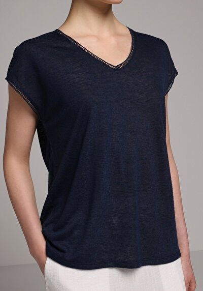 Image de Blouse À Manches Courtes Marine Regular Fit Manches Courtes Femme