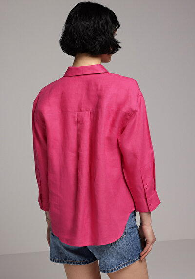 Afficher les détails de Chemise À Manches Longues Rose Fashion Fit Droit Uni Femme