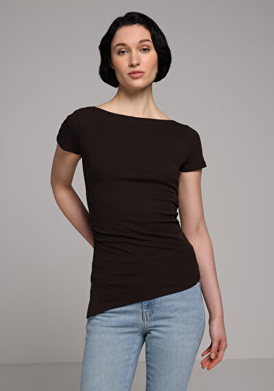 Image de Blouse À Manches Courtes Marron Slim Fit Manches Courtes Femme