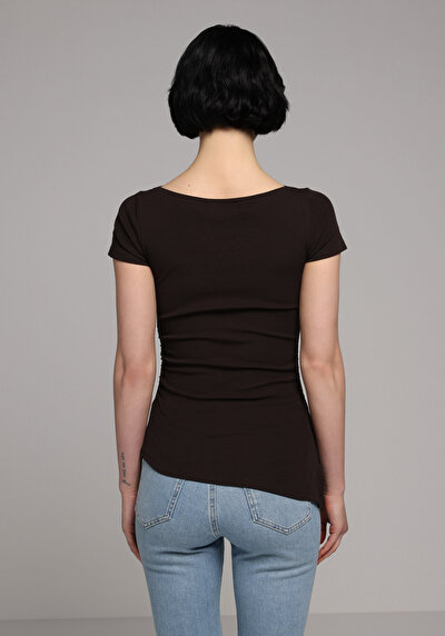 Image de Blouse À Manches Courtes Marron Slim Fit Manches Courtes Femme