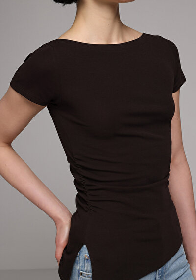 Image de Blouse À Manches Courtes Marron Slim Fit Manches Courtes Femme