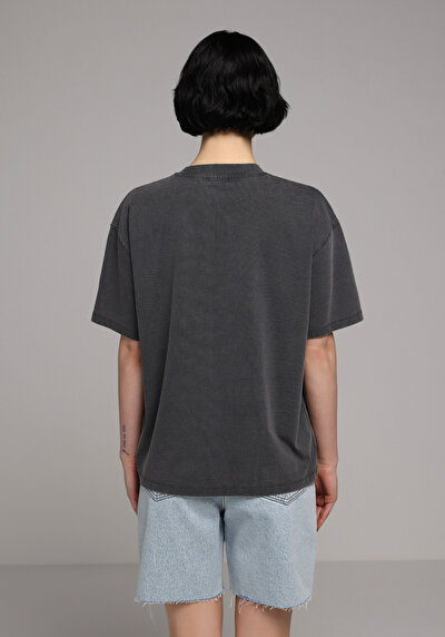 Image de T-shirt À Manches Courtes Anthracite Oversize Fit Droit Femme