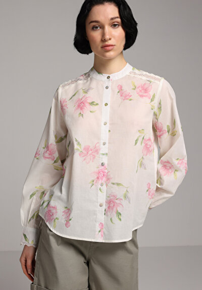 Afficher les détails de Chemise À Manches Longues Rose Fashion Fit  Voile Femme