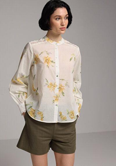 Afficher les détails de Chemise À Manches Longues Jaune Fashion Fit  Voile Femme