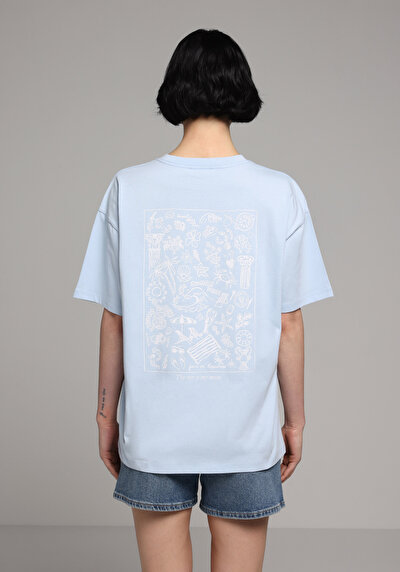 Image de T-shirt À Manches Courtes Bleu Relaxed Fit Imprimé Femme