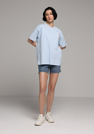 Image de T-shirt À Manches Courtes Bleu Relaxed Fit Imprimé Femme