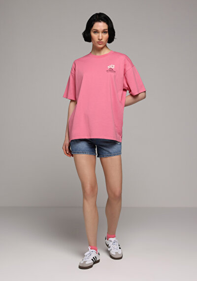Image de T-shirt À Manches Courtes Rose Relaxed Fit Imprimé Femme