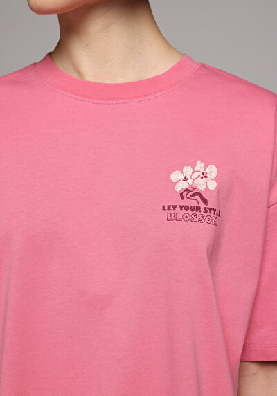 Image de T-shirt À Manches Courtes Rose Relaxed Fit Imprimé Femme