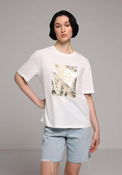 Image de T-shirt À Manches Courtes Blanc Regular Fit Imprimé Femme